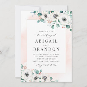 Eucalyptus greenery anemone floral rustic wedding invitation