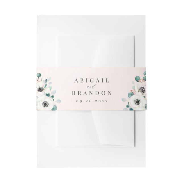 Eucalyptus Greenery anemone floral rustic wedding  Invitation Belly Band (Front Example)