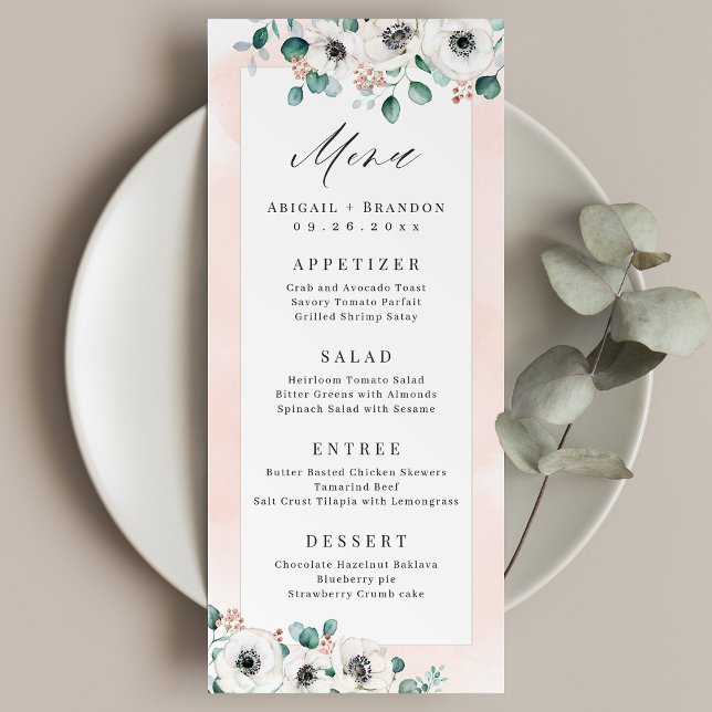 Eucalyptus Greenery anemone floral rustic wedding  Menu (Eucalyptus Greenery anemone floral rustic wedding Menu)