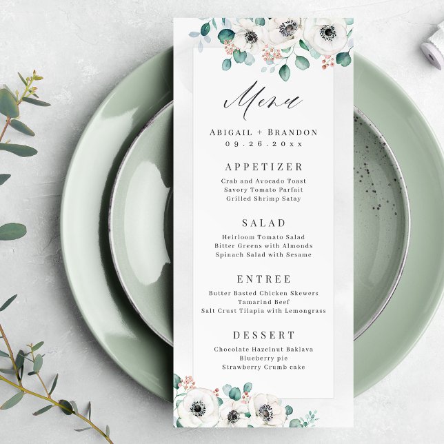Eucalyptus Greenery anemone floral rustic wedding Menu (Eucalyptus Greenery anemone floral rustic wedding Menu)