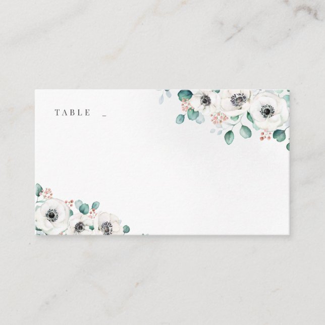 Eucalyptus Greenery anemone floral rustic wedding  Place Card (Front)