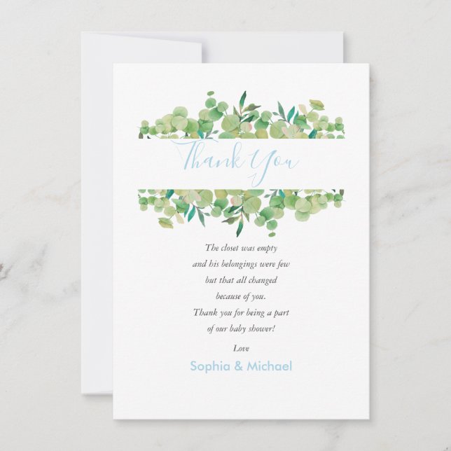 Eucalyptus Greenery Baby Boy Shower Thank You Poem (Front)