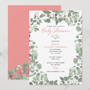 Eucalyptus Greenery Baby Girl Pink Baby Shower Invitation