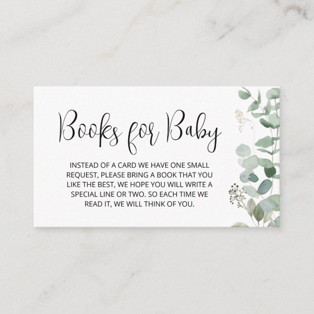 Eucalyptus Greenery Baby Shower Books for Baby Enclosure Card (Front)