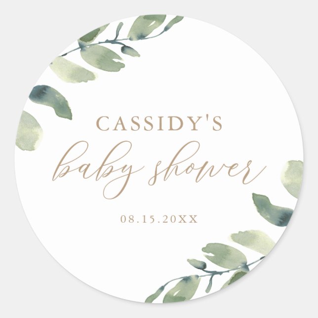 Eucalyptus Greenery Baby Shower Classic Round Stic Classic Round Sticker (Front)