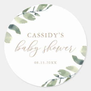Eucalyptus Greenery Baby Shower Classic Round Stic Sticker