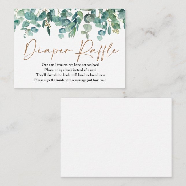 Eucalyptus Greenery Baby Shower Diaper Raffle Enclosure Card (Front/Back)