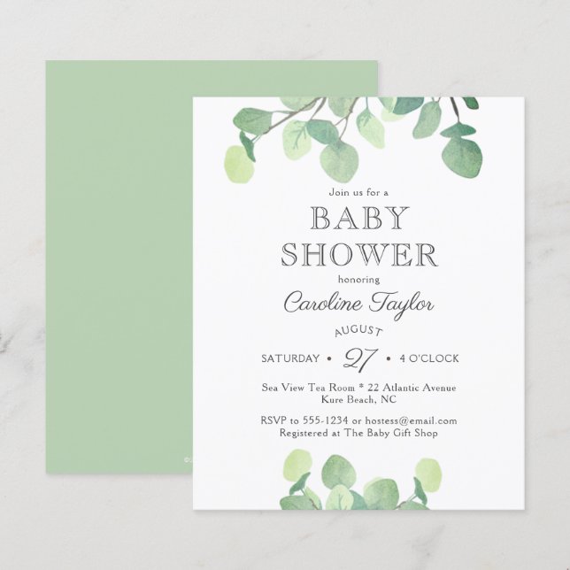 Eucalyptus Greenery Baby Shower Invitation (Front/Back)