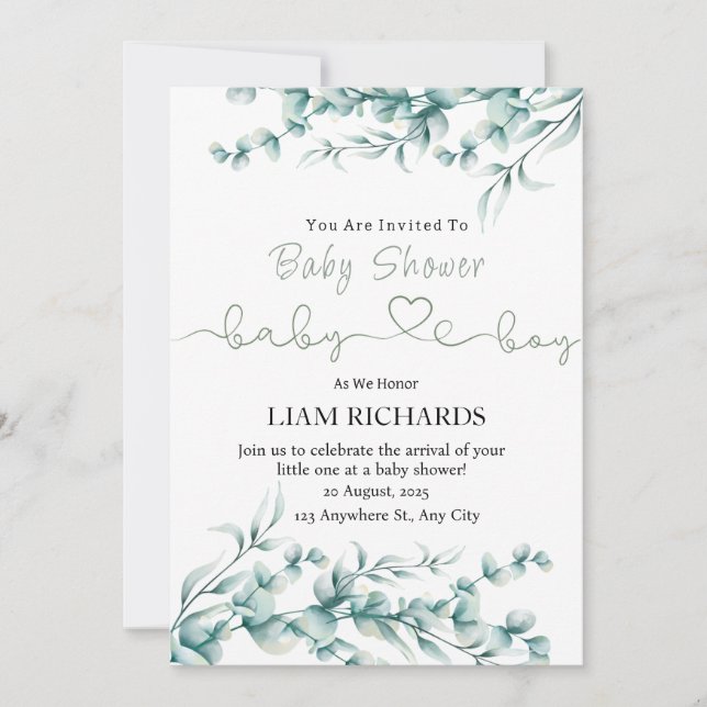  Eucalyptus Greenery Baby shower invitation  (Front)
