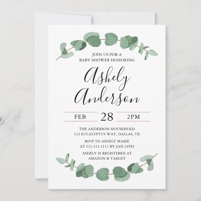 Eucalyptus Greenery Baby Shower Invitation (Front)