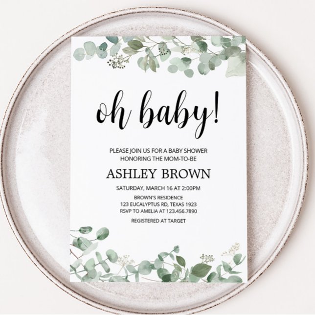 Eucalyptus Greenery Baby Shower  Invitation (Oh Baby Greenery Baby Shower Invitation)