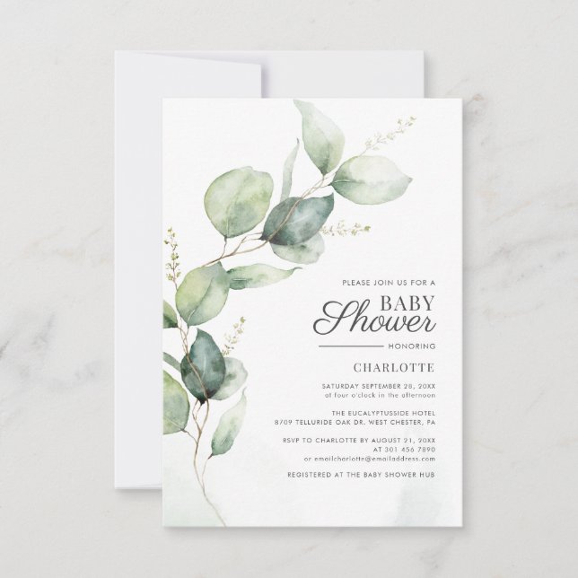 Eucalyptus Greenery Baby Shower Invitation (Front)