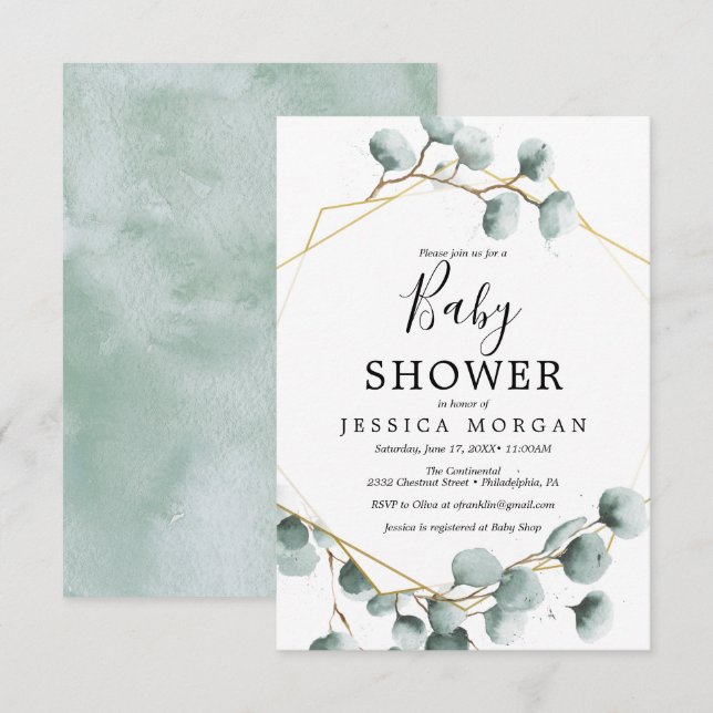 Eucalyptus Greenery Baby Shower Invitation Card (Front/Back)