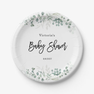 Eucalyptus Greenery Baby Shower Paper Plate