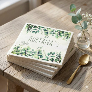 Eucalyptus Greenery Baby Shower Thank You Card Napkin