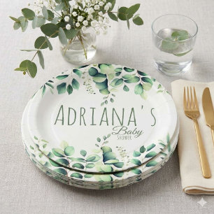 Eucalyptus Greenery Baby Shower Thank You Card Paper Plate