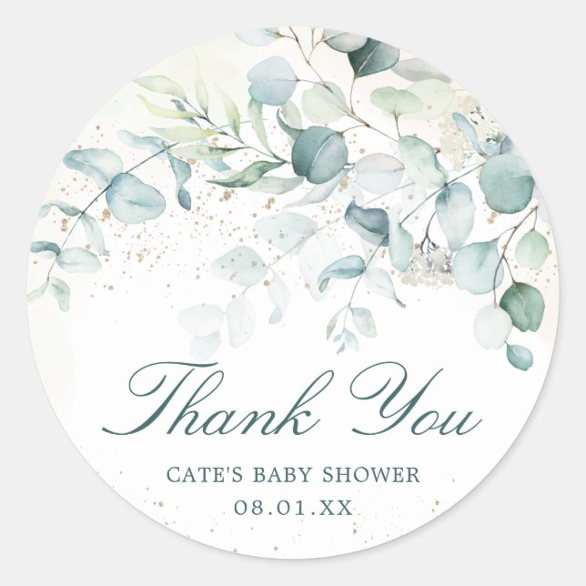 Eucalyptus Greenery Baby Shower Thank You Classic Round Sticker (Front)