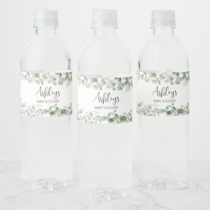 Eucalyptus Greenery Baby Shower Water Bottle Label