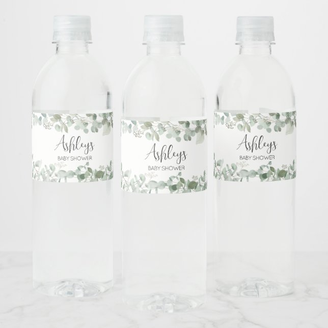 Eucalyptus Greenery Baby Shower  Water Bottle Label (Bottles)