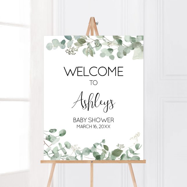 Eucalyptus Greenery Baby Shower Welcome Poster (Oh Baby Greenery Baby Shower Welcome Sign)