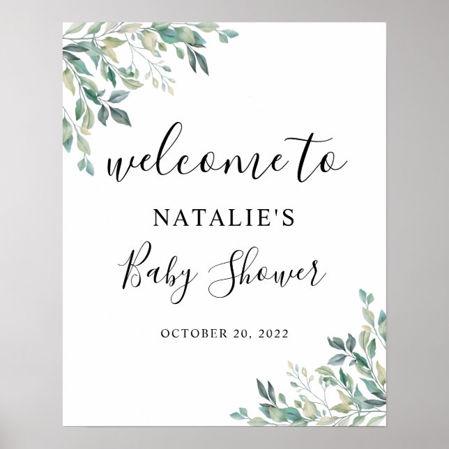 Eucalyptus Greenery Baby Shower Welcome Sign (Front)