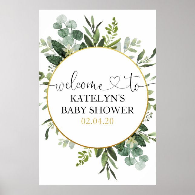 Eucalyptus Greenery Baby Shower Welcome Sign (Front)