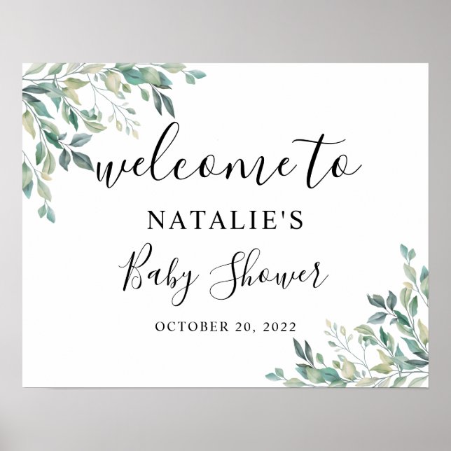 Eucalyptus Greenery Baby Shower Welcome Sign (Front)