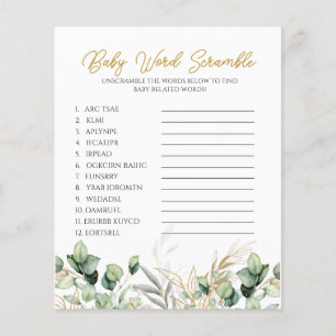 Eucalyptus Greenery Baby Shower Word Scramble Game