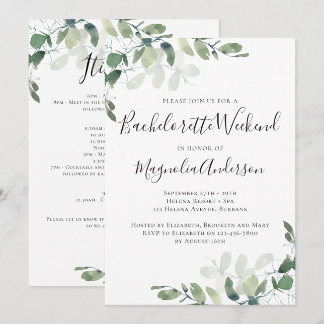 Eucalyptus Greenery Bachelorette Weekend Party Invitation (Front/Back)