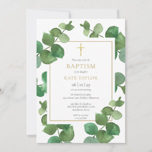 Eucalyptus Greenery Baptism Christening Invitation