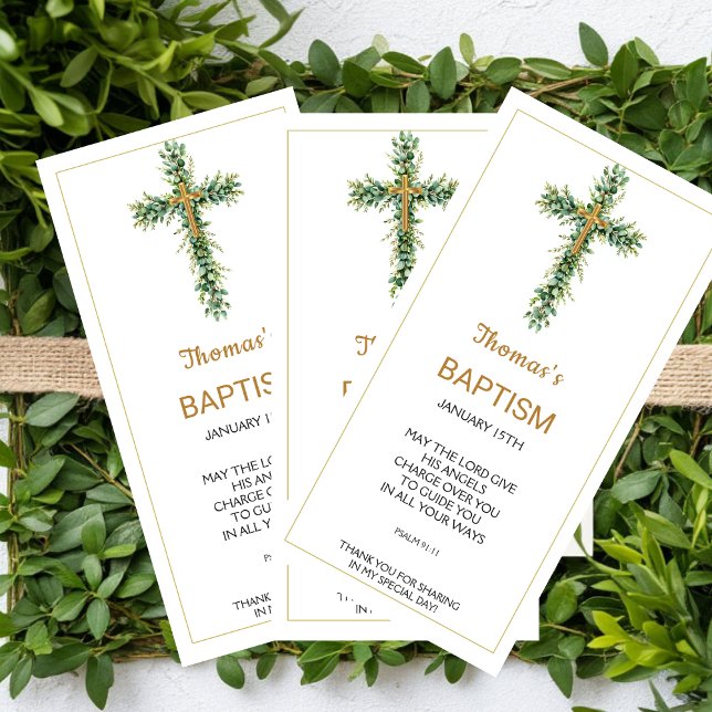 Eucalyptus Greenery Baptism Favour Bookmak Thank You Card (Creator Uploaded)