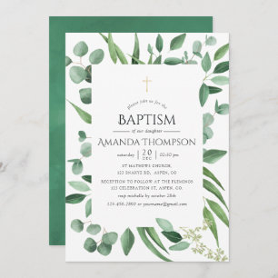 Eucalyptus Greenery Baptism or Christening Invitation