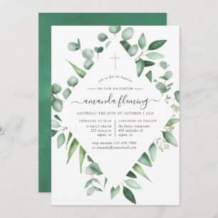Eucalyptus Greenery Baptism or Christening Invitation