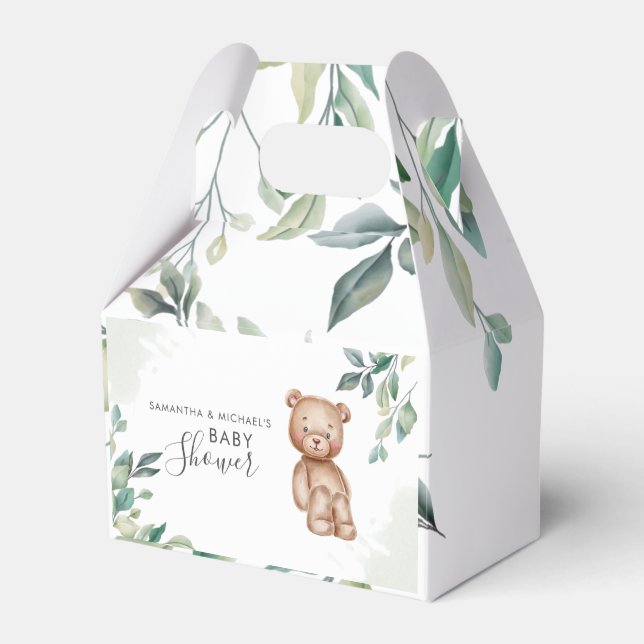 Eucalyptus Greenery Bear Couples Baby Shower Favour Box (Front Side)