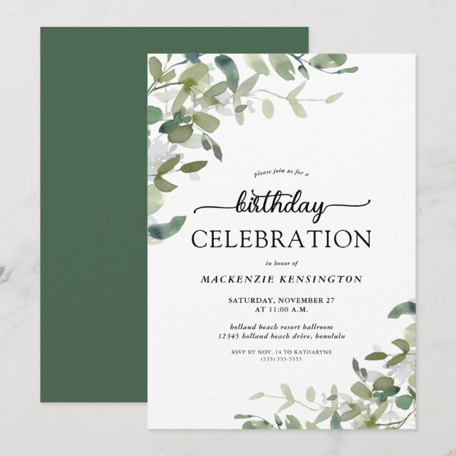 Eucalyptus Greenery Birthday Celebration Invitation (Front/Back)