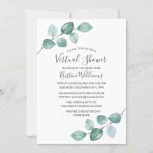 Eucalyptus Greenery Black Virtual Bridal Shower Invitation