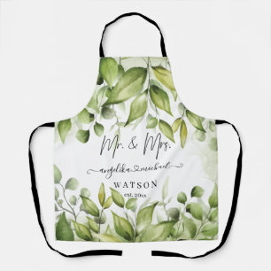 Eucalyptus Greenery Blush Modern Trendy Script Mr. Apron