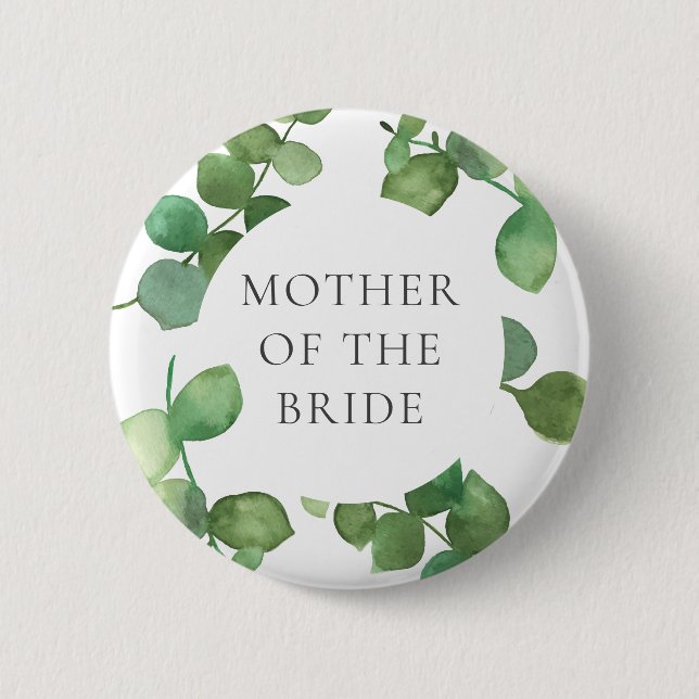 Eucalyptus Greenery Boho Floral Wedding Name 6 Cm Round Badge (Front)