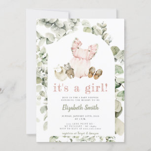 Eucalyptus Greenery Boho It's a Girl Baby Shower Invitation