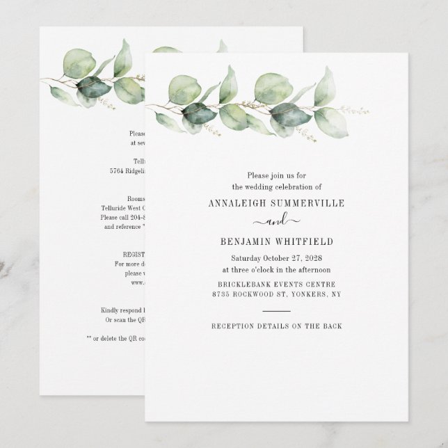 Eucalyptus Greenery Botanical All in One Wedding Invitation (Front/Back)