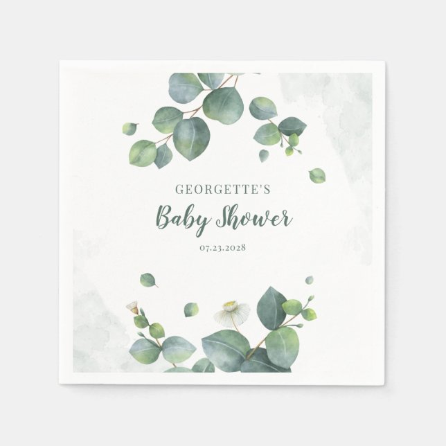Eucalyptus Greenery Botanical Baby Shower Paper Napkin (Front)