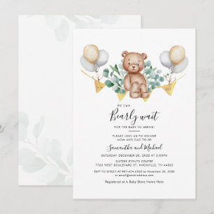 Eucalyptus Greenery Botanical Bear Baby Shower Invitation