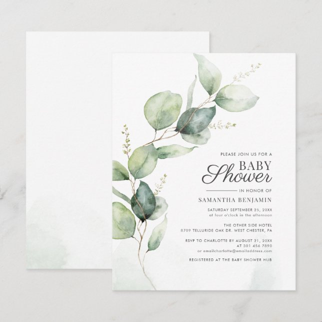Eucalyptus Greenery Botanical Boy Baby Shower Invitation (Front/Back)