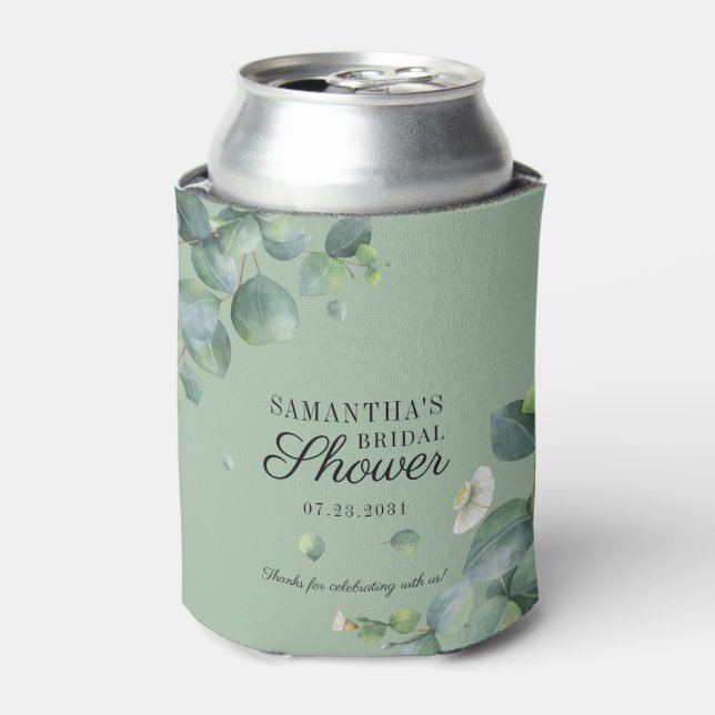 Eucalyptus Greenery Botanical Bridal Shower Can Cooler (Can Front)
