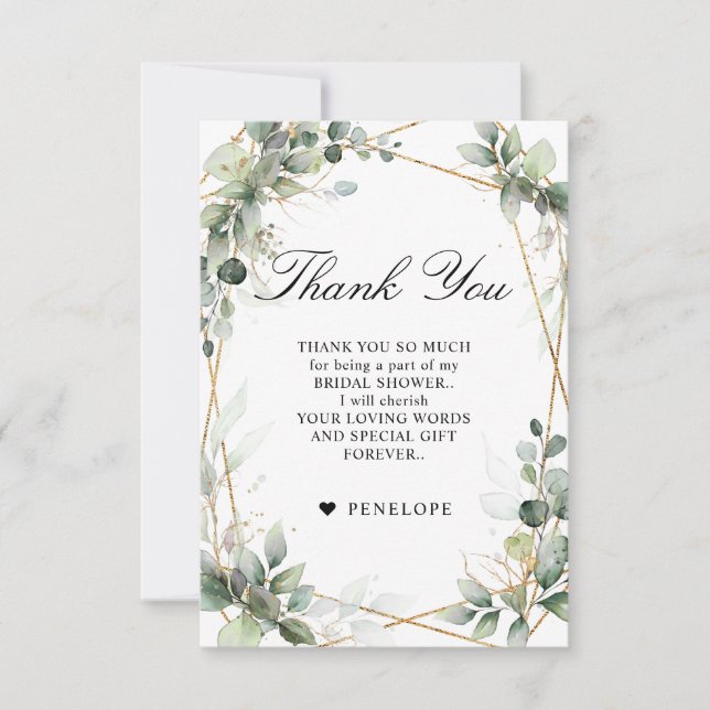 Eucalyptus Greenery Botanical Bridal Shower Thank You Card (Front)