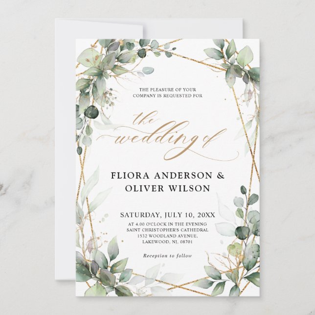 Eucalyptus Greenery Botanical Geometric Wedding Invitation (Front)