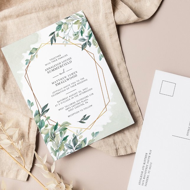 Eucalyptus Greenery Botanical Geometric Wedding Invitation Postcard (Creator Uploaded)