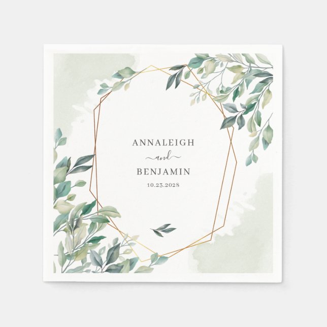 Eucalyptus Greenery Botanical Geometric Wedding Napkin (Front)