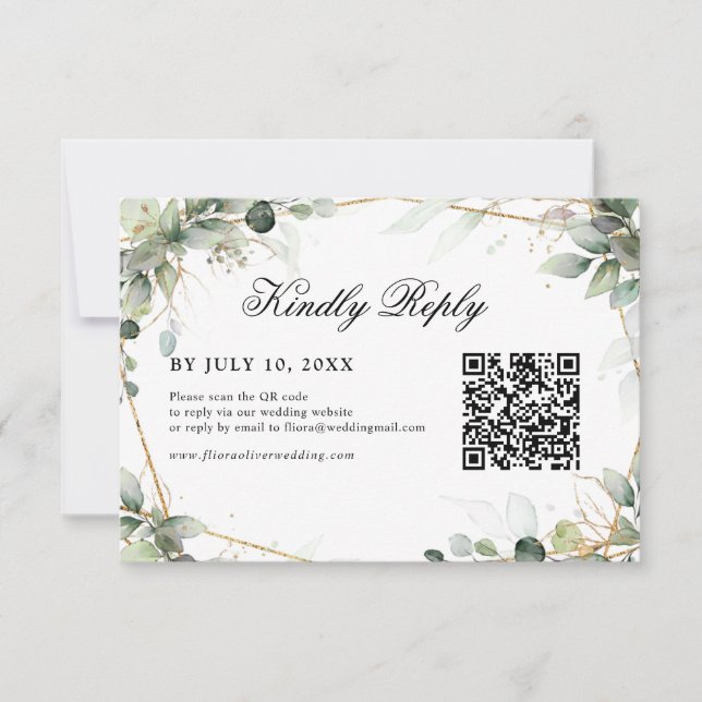 Eucalyptus Greenery Botanical Geometric Wedding RS RSVP Card (Front)