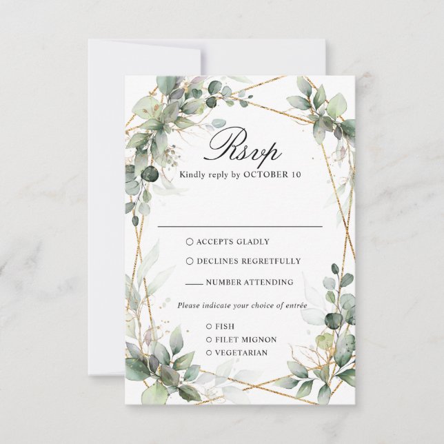 Eucalyptus Greenery Botanical Geometric Wedding RS RSVP Card (Front)